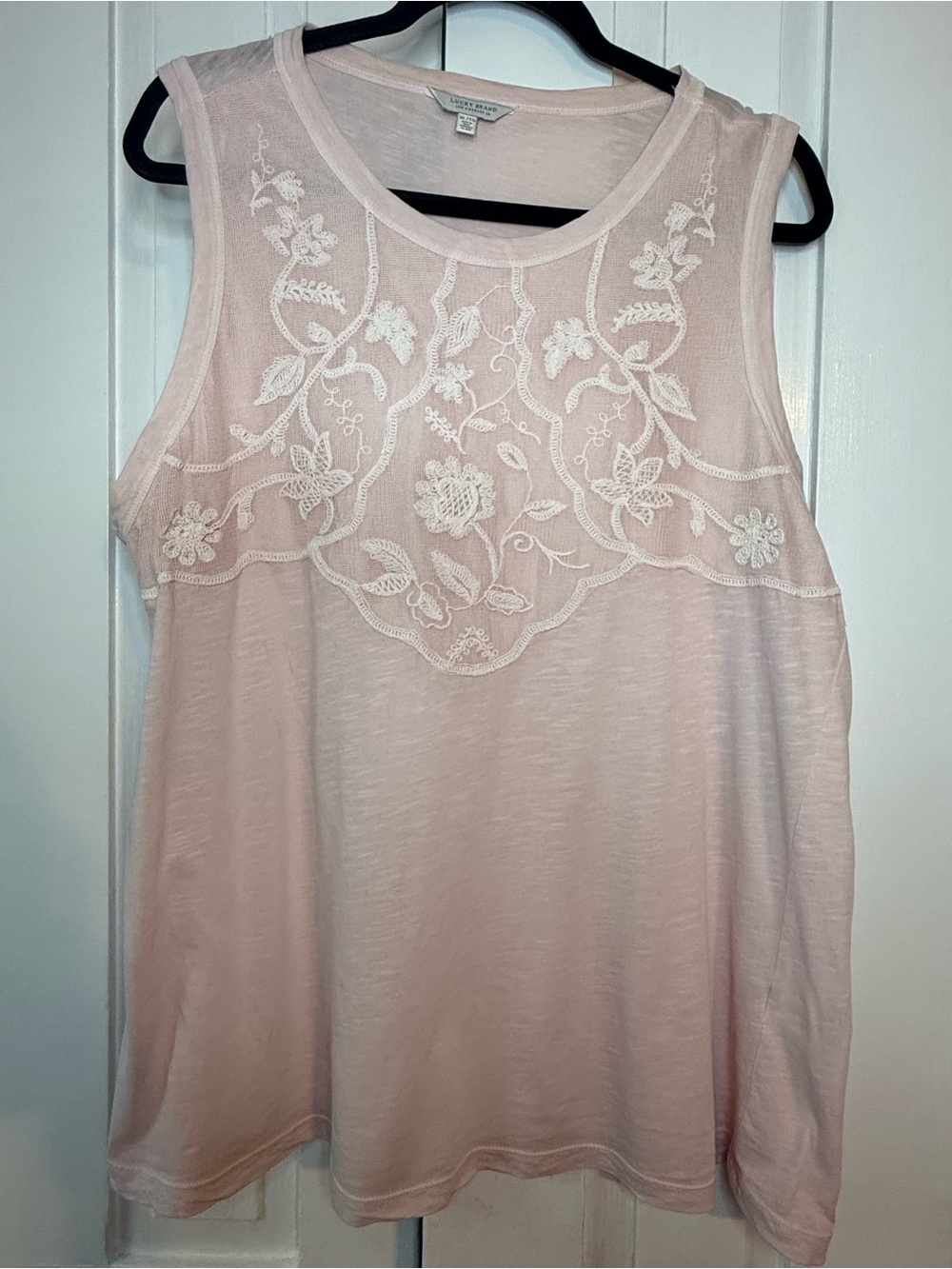 Lucky Brand Pink Embroidered Mesh Yoke Tank Top - XL